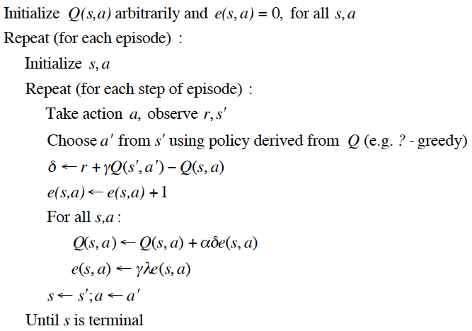 SARSA$(\lambda)$ Algorithm