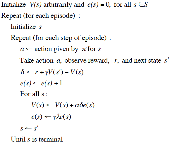 Online Tabular TD$(\lambda)$ Algorithm