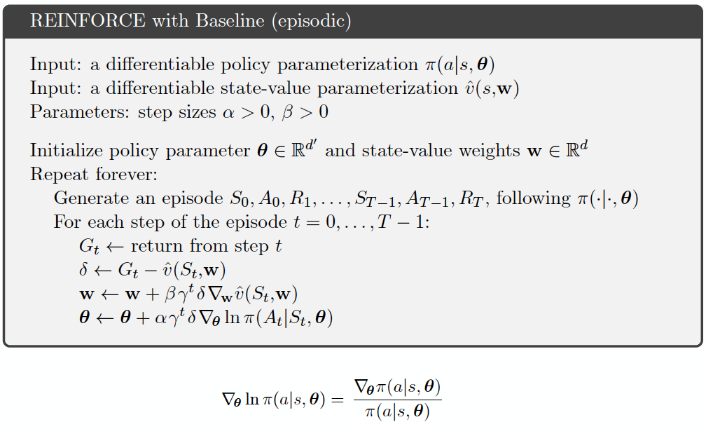 REINFORCE with Baseline Algorithm