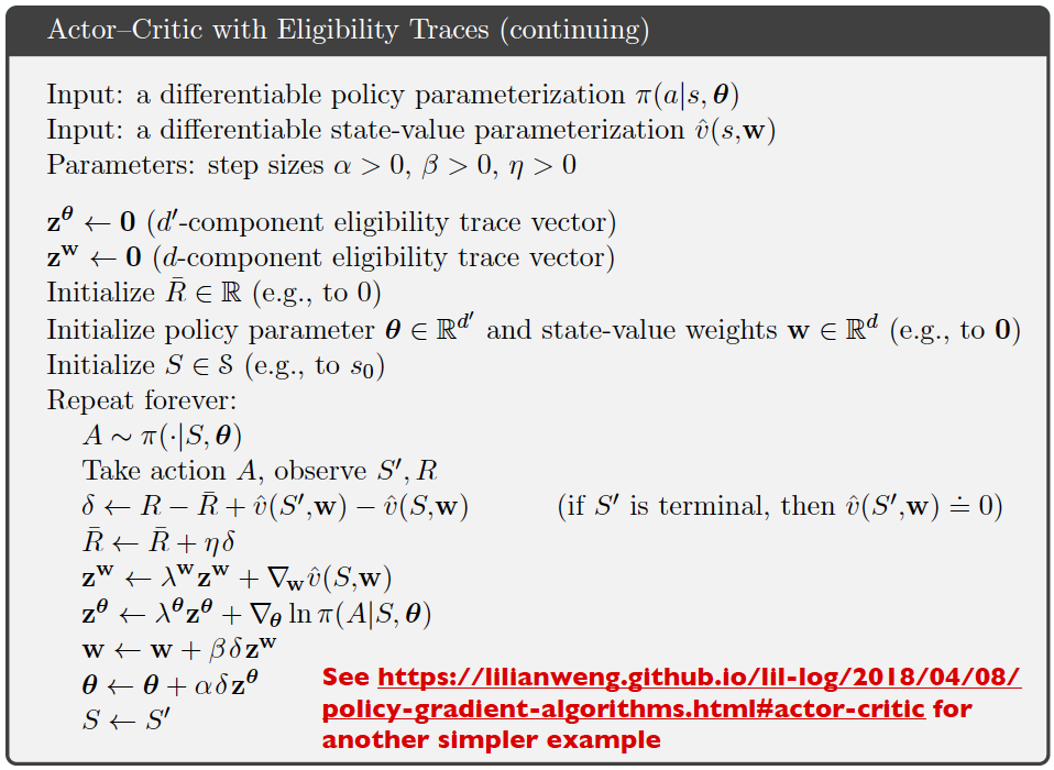 Actor-Critic Policy Gradient with Eligibility Traces Algorithm